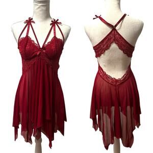Sexy Lingerie Lace Babydoll Dress G-String Underwear Women’s Size L Maroon